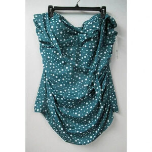 NWT Simply Swim One Piece Polka Dot Turquoise Halter Style Padded Size 3X